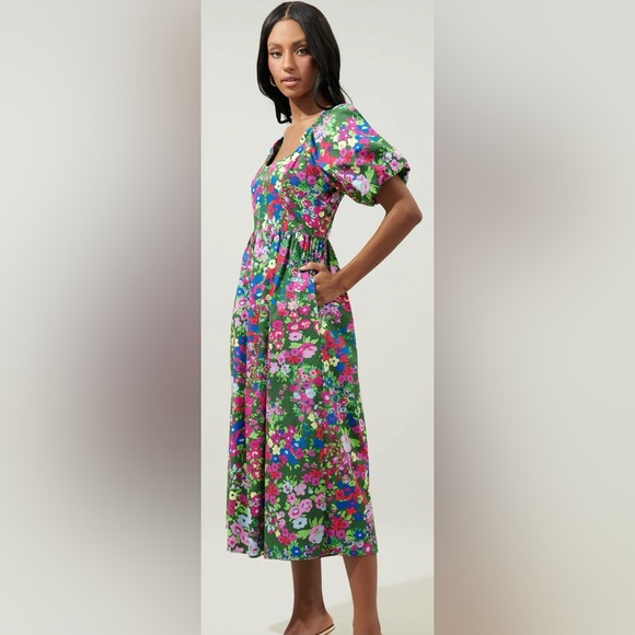 Sugarlips Green Floral Midi Dress - Picture 2 of 14